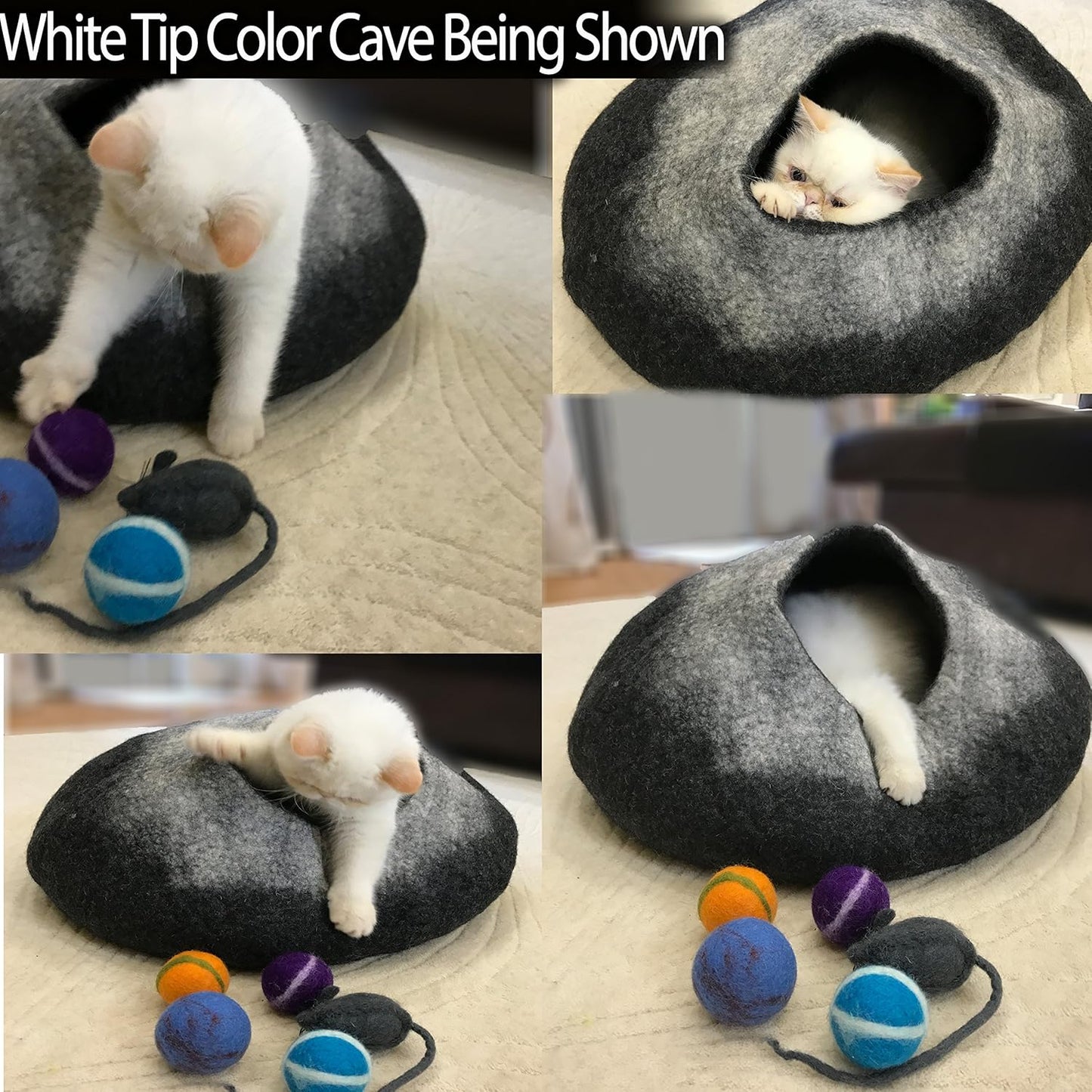 100% Wool Eco-Conscious Cat & Kitten Cave Bed - Cozy House Indoor Bed for Cats & Kittens - Pet Felt Cat Cave, Cushion, Cove, Nest, Hideout, Hideaway, Tent, Tunnel Beds (Light Gray)