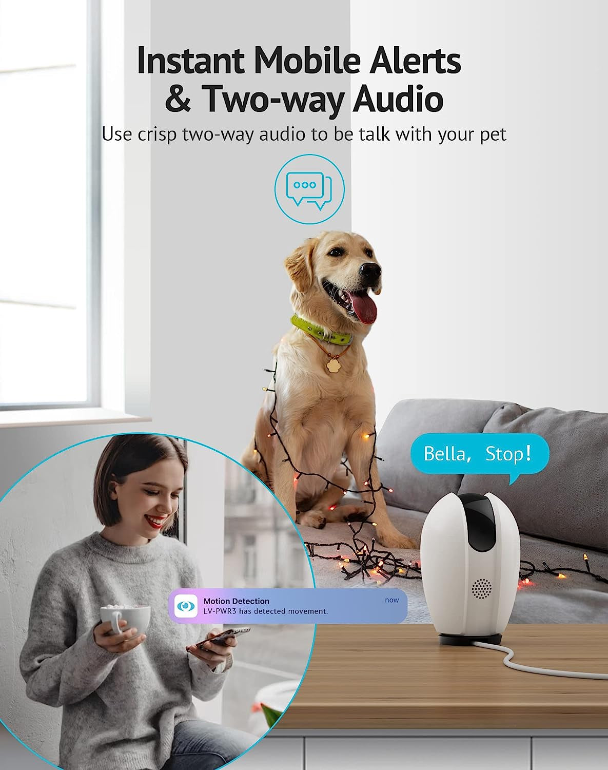 Indoor Security Camera, Baby Monitor with Sound/Motion Detection and Night Vision,Wifi Camera Home Pet Dog Surveillance Camera with App,Two-Way Audio,360-Degree IP Camera Work with Alexa