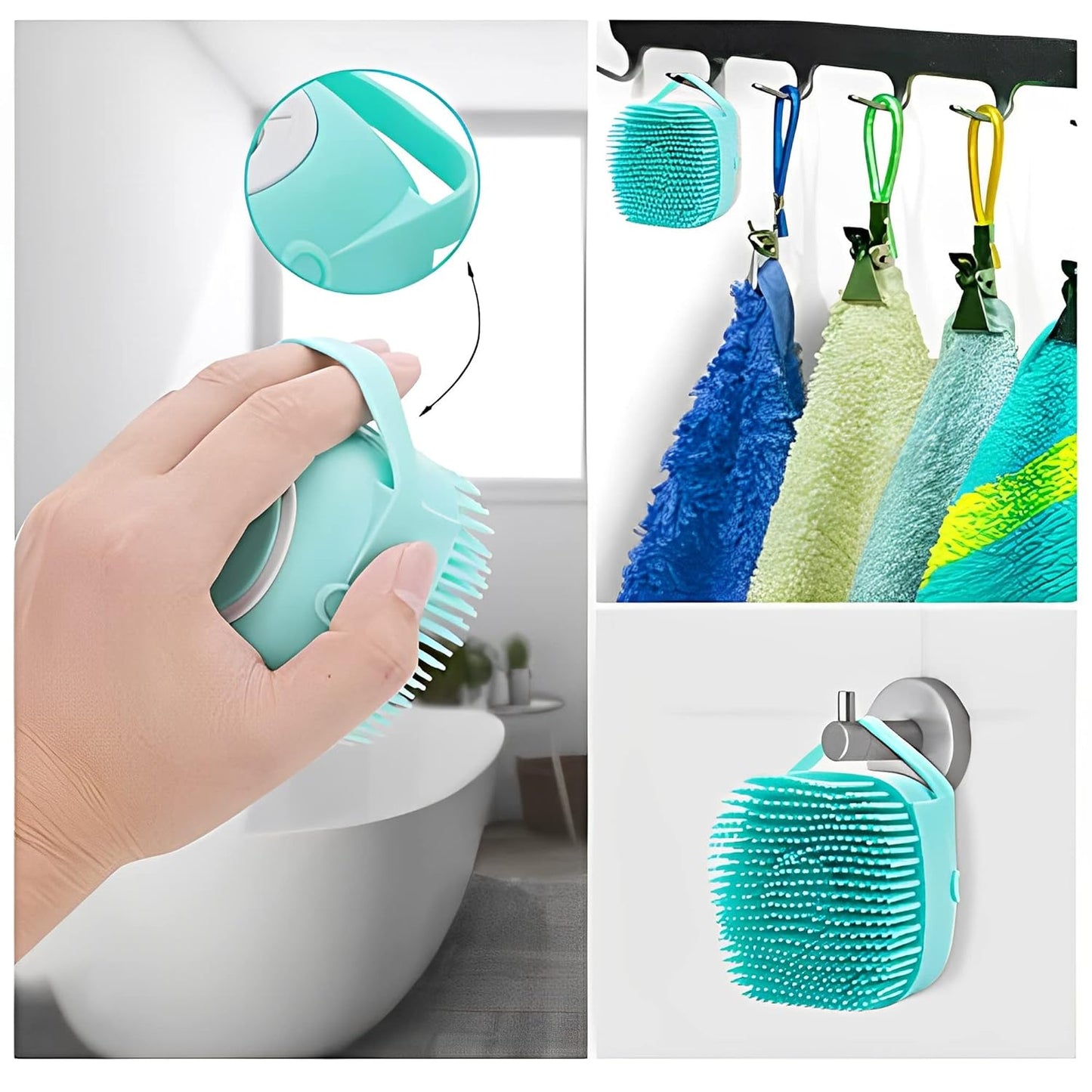 Dog Cat Bath Brush Comb Silicone Rubber Dog /Puppy Massage Brush Hair Fur Grooming Cleaning Brush Soft Shampoo Dispenser (Blue)
