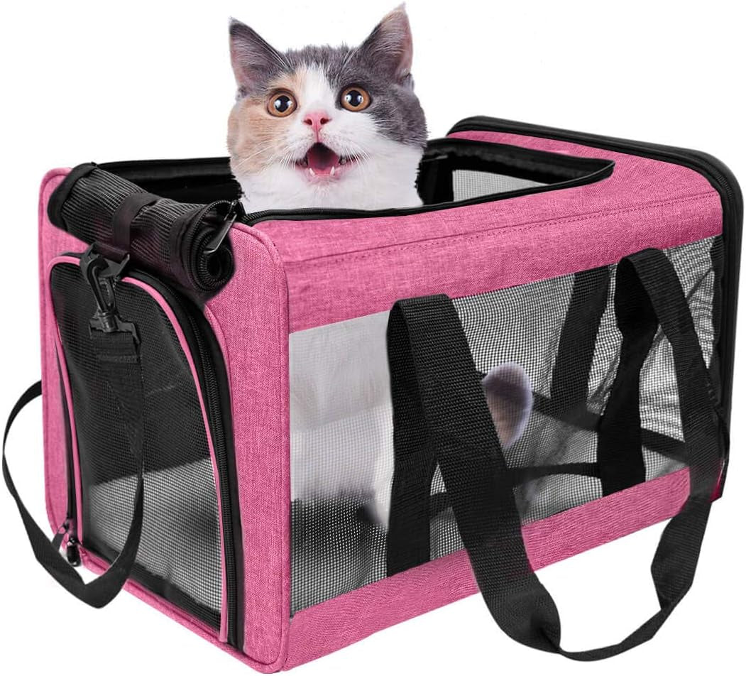 Large Cat Carriers Dog Carrier Pet Carrier for Large Cats Dogs Puppies up to 25 Lbs, Big Dog Carrier Soft Sided, Collapsible Travel Puppy Carrier - Large Rose