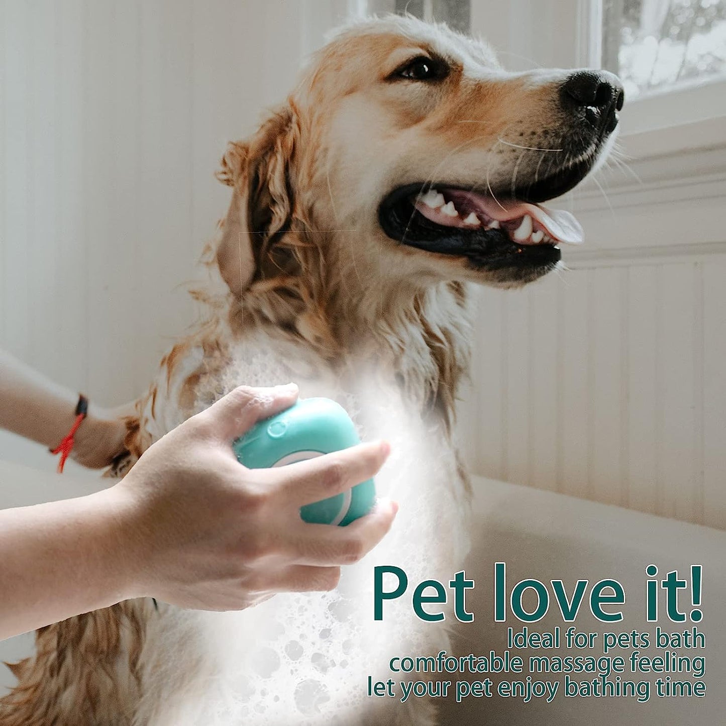 Dog Bath Brush, Pet Massage Brush Shampoo Dispenser, Soft Silicone Brush Rubber Bristle for Dogs and Cats Shower Grooming