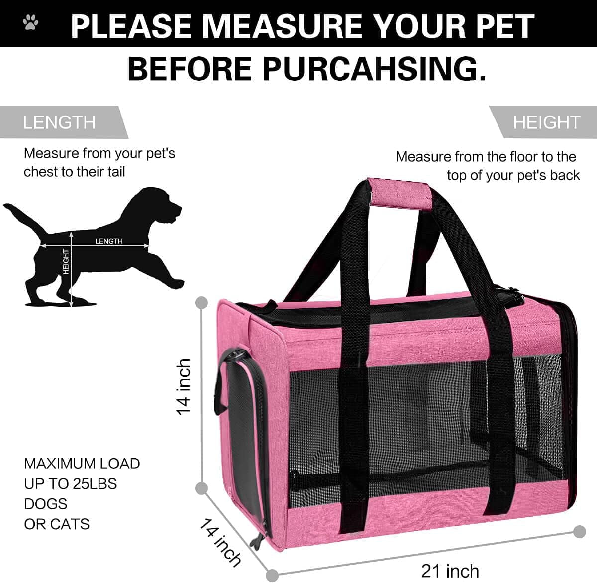 Large Cat Carriers Dog Carrier Pet Carrier for Large Cats Dogs Puppies up to 25 Lbs, Big Dog Carrier Soft Sided, Collapsible Travel Puppy Carrier - Large Rose