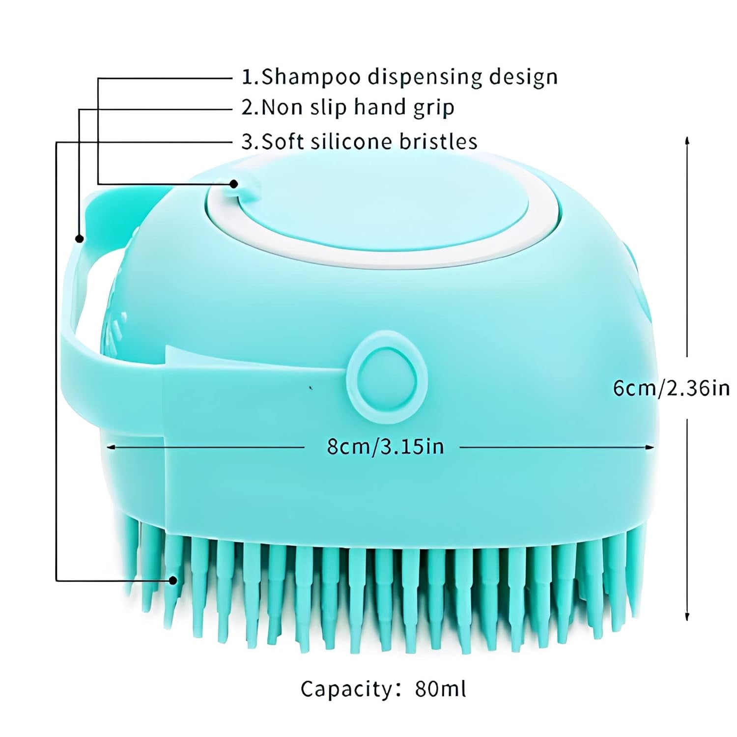 Dog Cat Bath Brush Comb Silicone Rubber Dog /Puppy Massage Brush Hair Fur Grooming Cleaning Brush Soft Shampoo Dispenser (Blue)